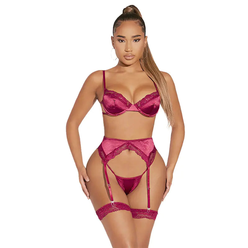 Winter Lace Lingerie Set with V-Neck Design (4 Pieces)