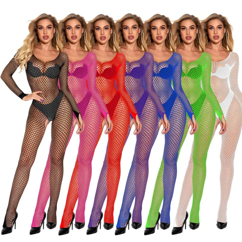 Lace Bodystocking with Open Crotch and Straps - Lingerie