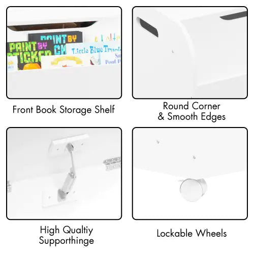 White Wooden Toy Box With 4 Universal Wheels