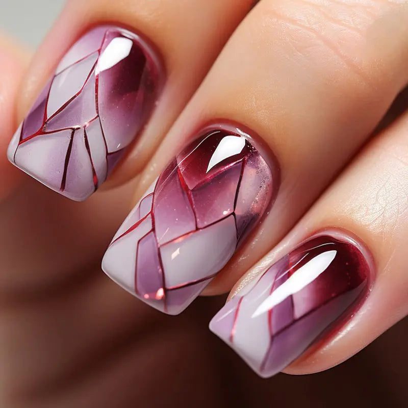 New Purple and White Long Press-On Nail Tips (Wholesale)