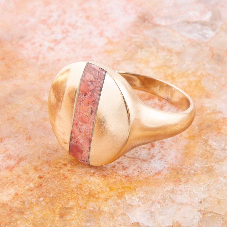 Signet Orange Sponge Coral and Golden Circle Ring