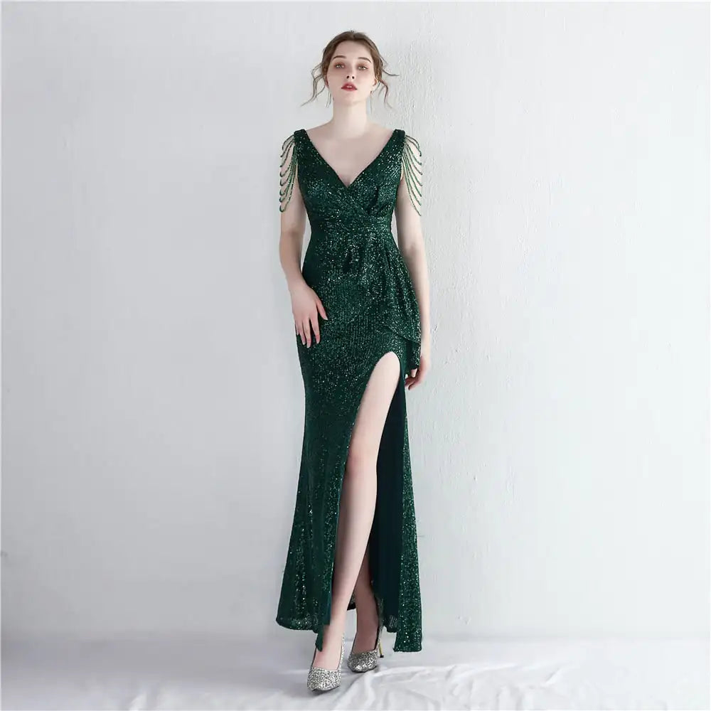 Long Sequined Aura Queen Evening Dress - 888