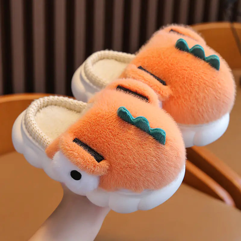 Boys' Dinosaur Cotton Slippers with Warm Velvet Lining- 888