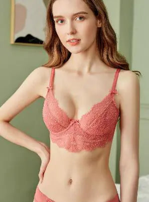 French Lace Wireless Bra Set in Red by BOTHYOUNG - Lingerie
