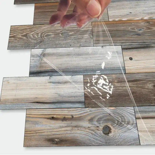 12 Pcs Wood Grain Splicing Wall Sticker Peel And Stick Backsplash PVC Wall Tile, Waterproof And Oil -Resistant Stickon Tile For Kitchen Backplash, Bathroom Self Adhesive Design Wall Decoration