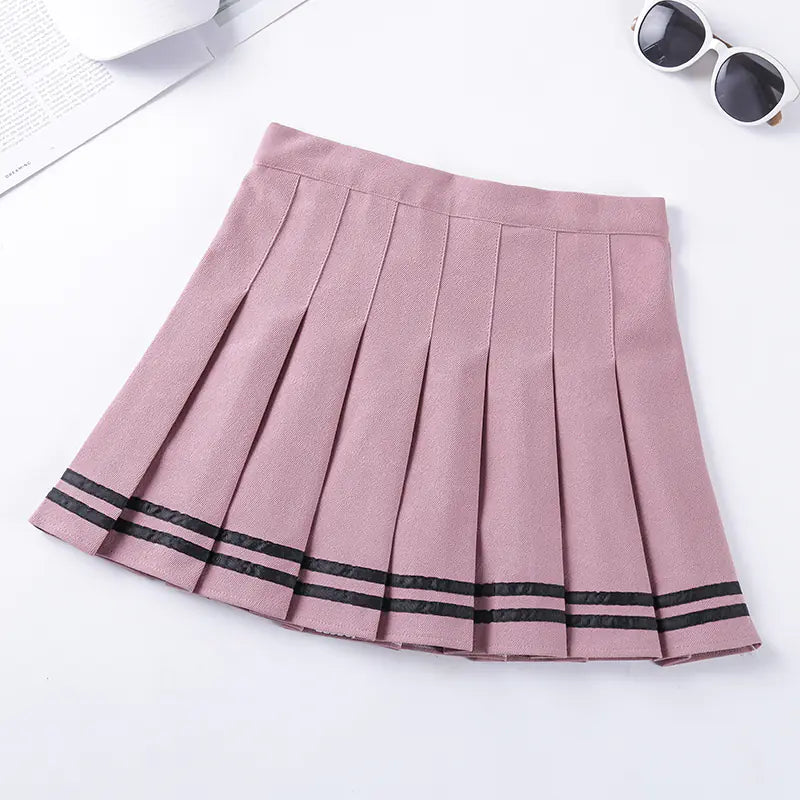 Navy Style Half-Length Striped Elastic Waist Skirt - 888