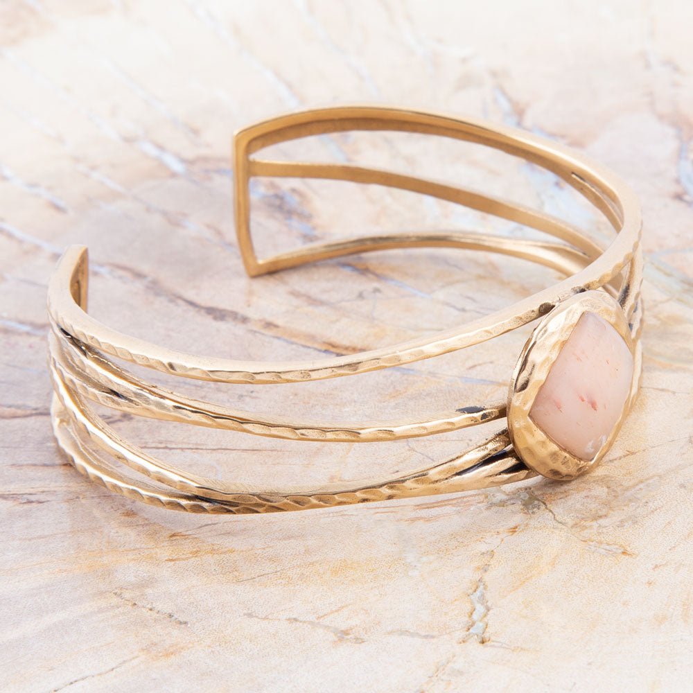 Terra Peach Moonstone and Golden Cuff Bracelet