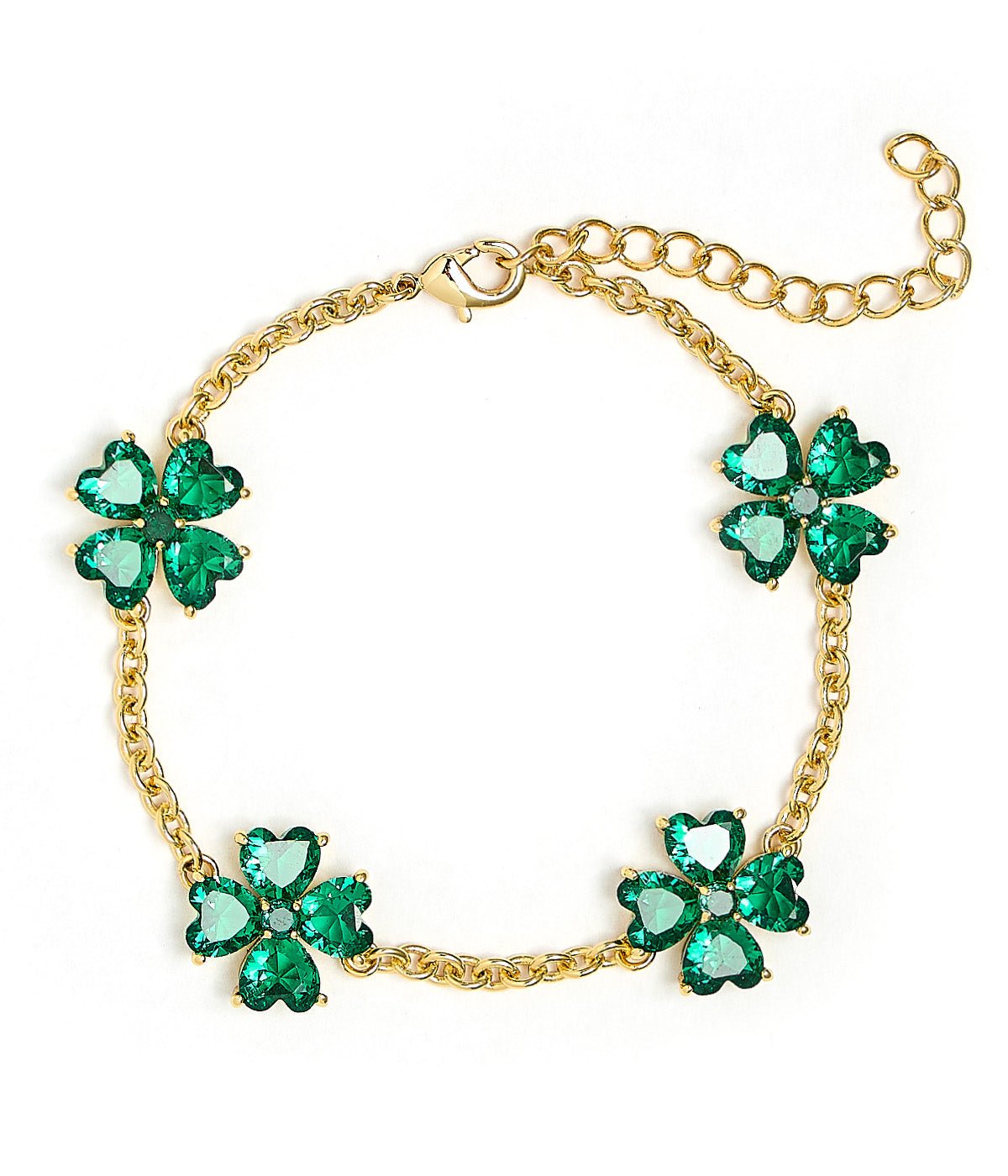 The Catherine Bracelet - Emerald Clover Stone adjustable Bracelet  - 18k Gold Plated-Darby Clark Collection