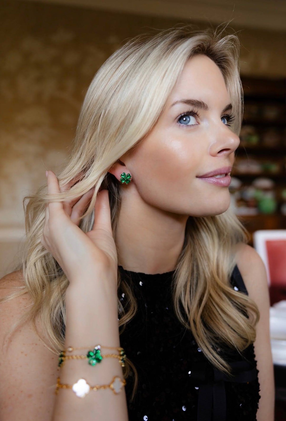 The Catherine Bracelet - Emerald Clover Stone adjustable Bracelet  - 18k Gold Plated-Darby Clark Collection