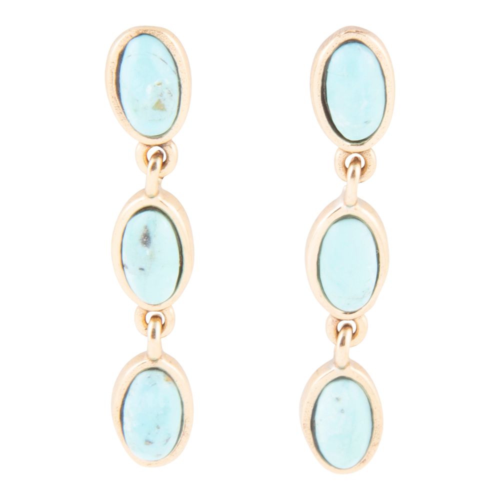 Three Times the Blue Turquoise Golden Drop Earrings