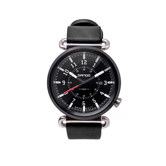 TK-01 - Trek Watch with Italian Leather Strap - Jet Black