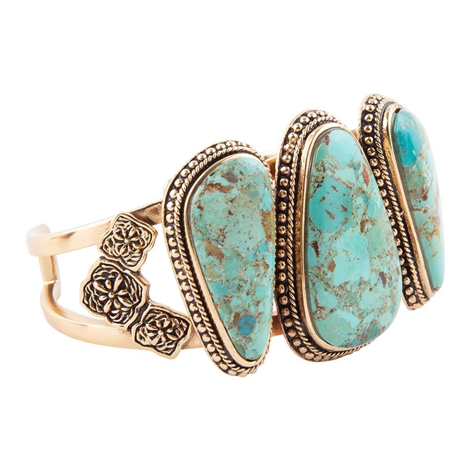 Trio Blue Turquoise Golden Cuff Bracelet