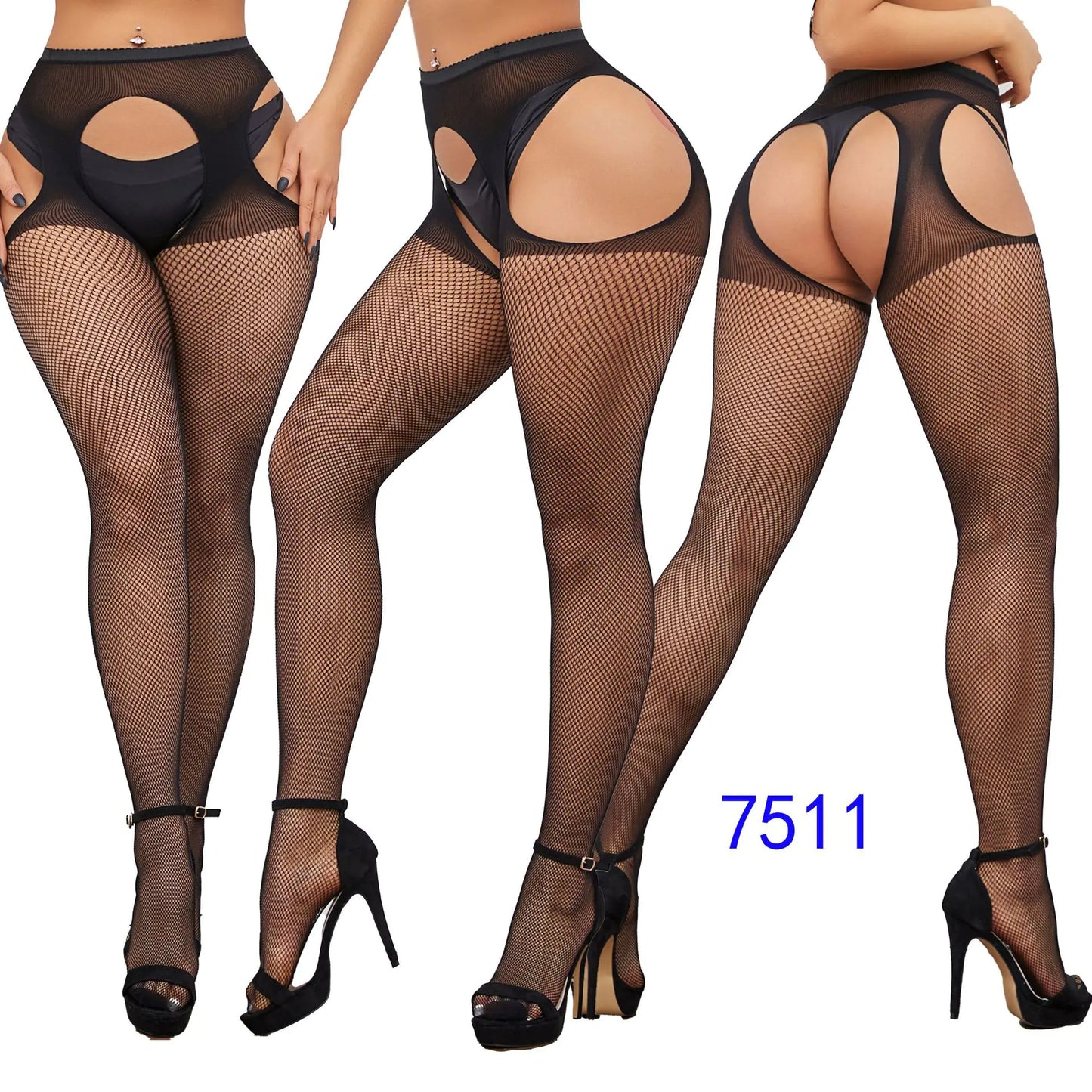 Factory Stock Women's Fishnet Stockings with Floral Design - Lingerie