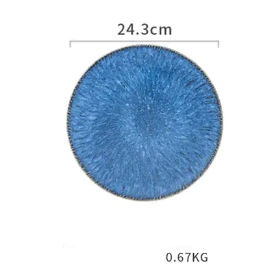 Nordic Blue Ceramic Plate for Steak and Tableware