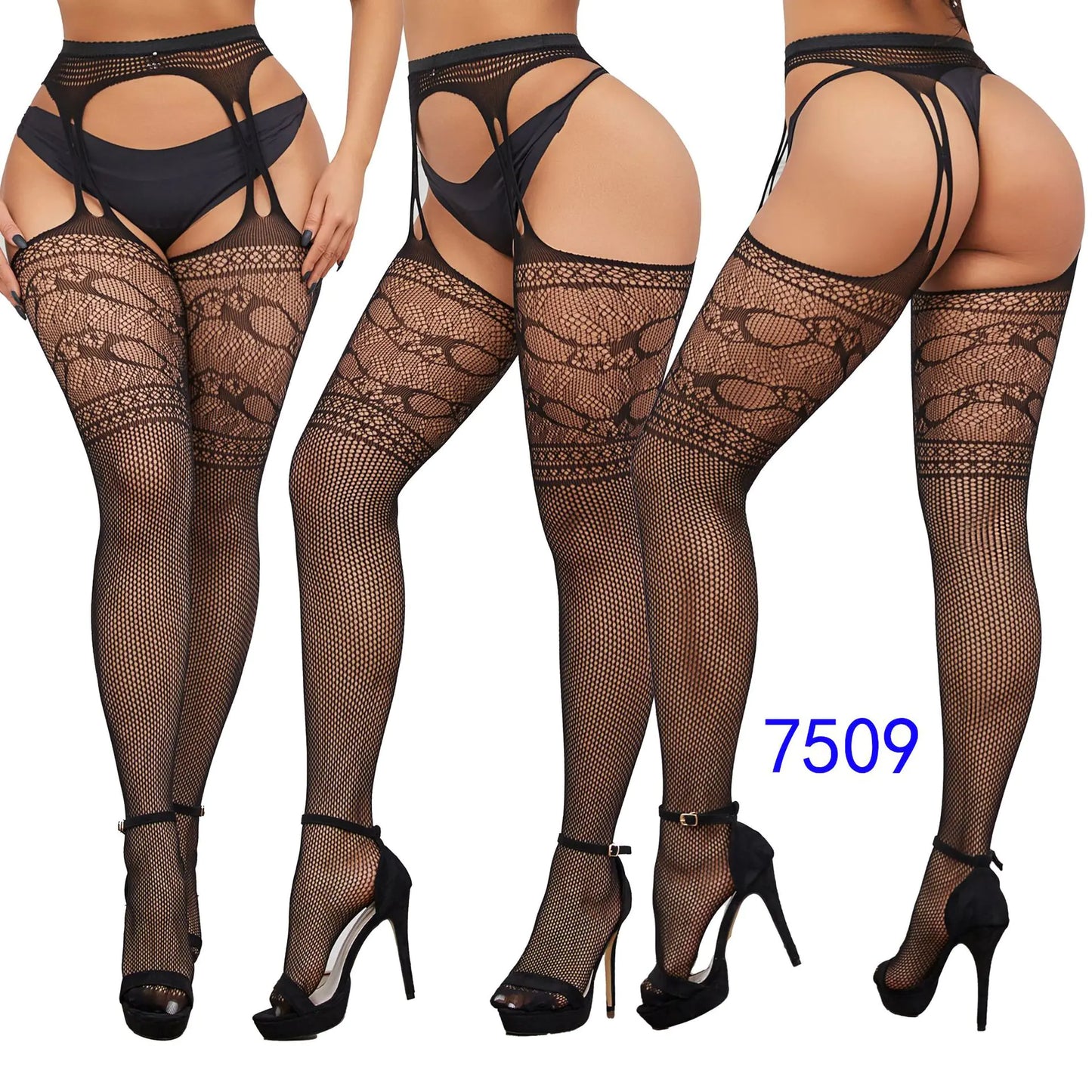 Factory Stock Women's Fishnet Stockings with Floral Design - Lingerie