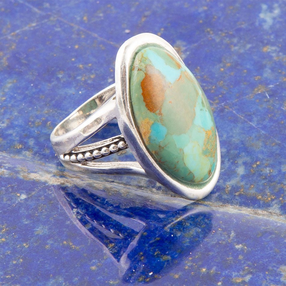 Blue Turquoise and Sterling Silver Oval Ring