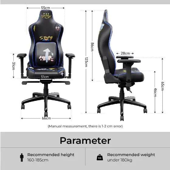 Cute black leather gaming chair support ensures optimal comfort and spine health pain-free back