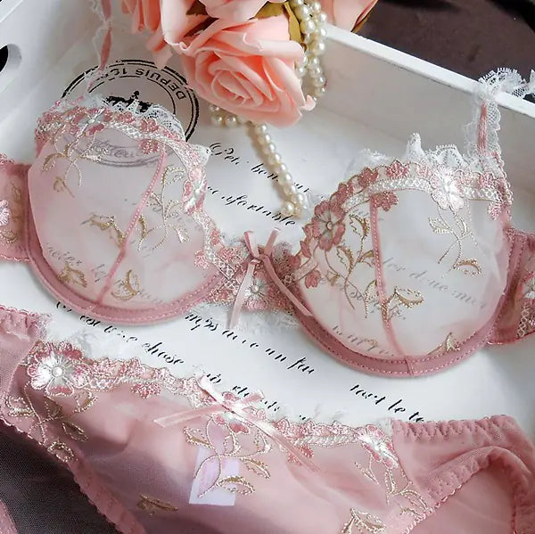 Exquisite Pink Lace Bra - Ultra-thin Large Size - Lingerie