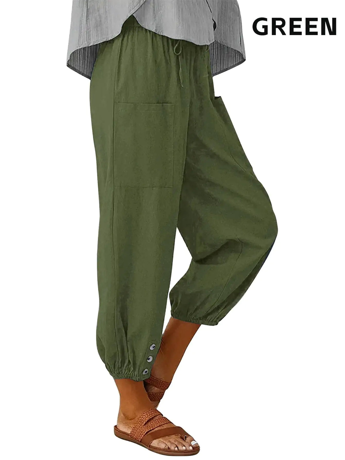 3pcs High-Waisted Button Wide-Leg Pants Cropped, Comfy & Effortlessly Chic