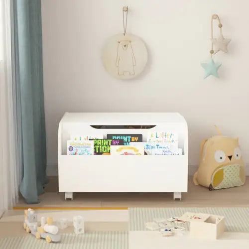 White Wooden Toy Box With 4 Universal Wheels