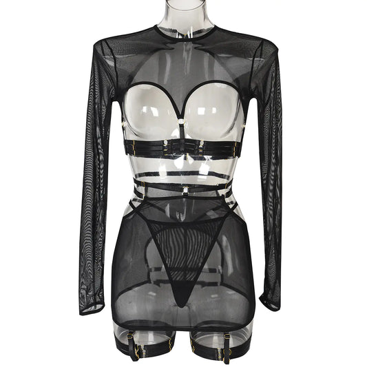 5-Piece Sexy Lingerie Set with Lace and Long Sleeves