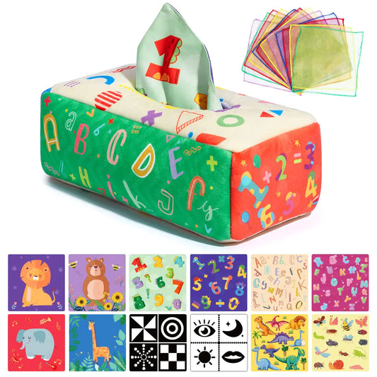URMYWO Baby Toys 6 to 12 Months Toys for 1 years old Baby Tissue Box Toy Sensory Toys for 0-6-12-18 Months Infant Newborn Toddlers Baby Soft Crinkle Toys Early Learning Toys Boys Girls Baby Gifts - US seller