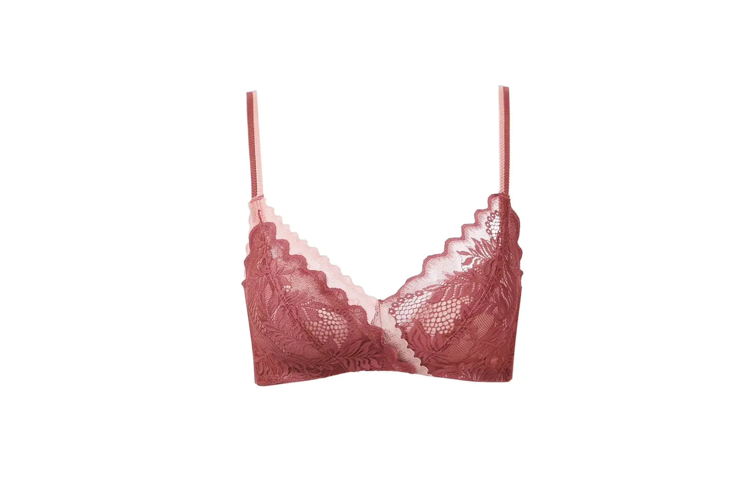 Lace Embroidered Wireless Thick AB Cup Bra Set - Lingerie