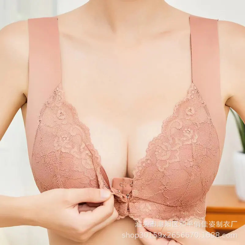 Lace Wireless Bra for Women - Plus Size Front Closure - Lingerie