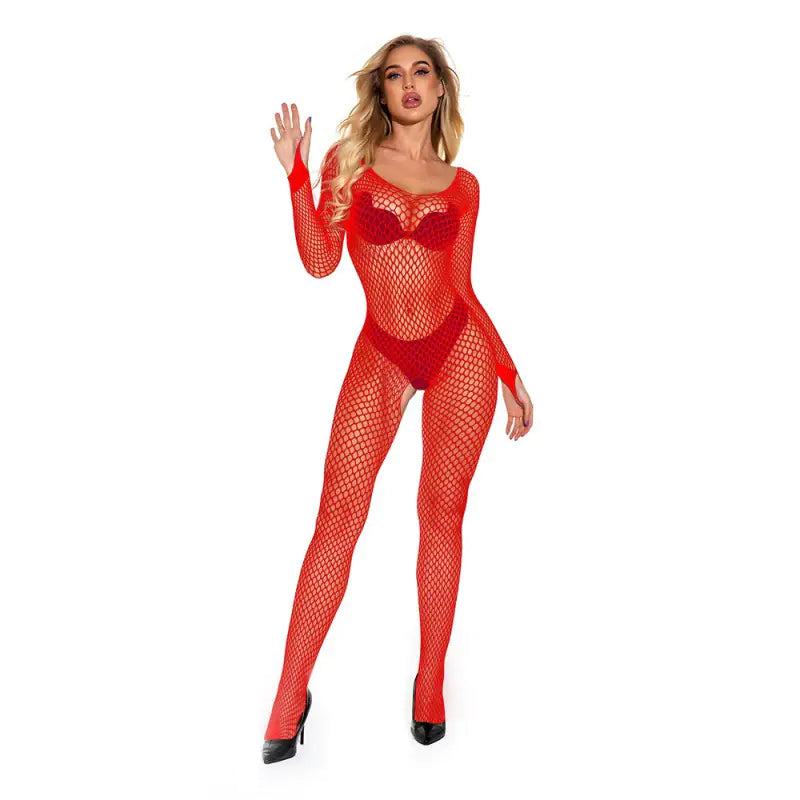 Lace Bodystocking with Open Crotch and Straps - Lingerie