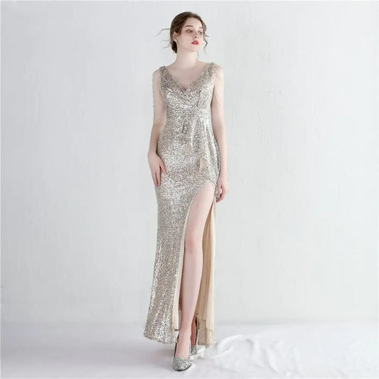 Long Sequined Aura Queen Evening Dress - 888