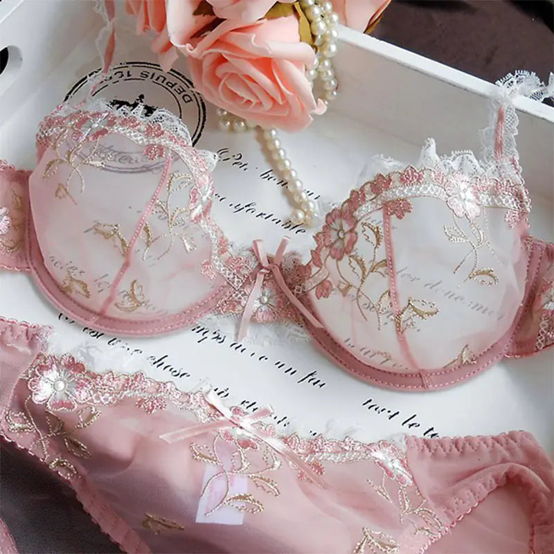 Exquisite Pink Lace Bra - Ultra-thin Large Size - Lingerie