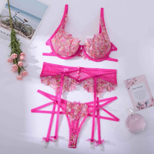 New Lace Embroidered Underwire Lingerie with Straps