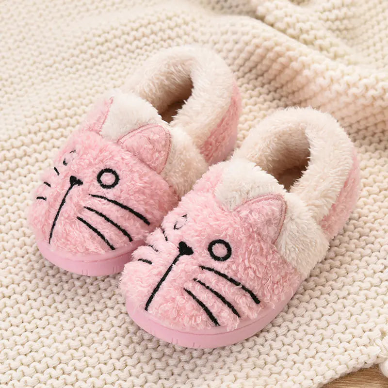 Kids' Cotton Slippers with Cat Design for Winter- 888