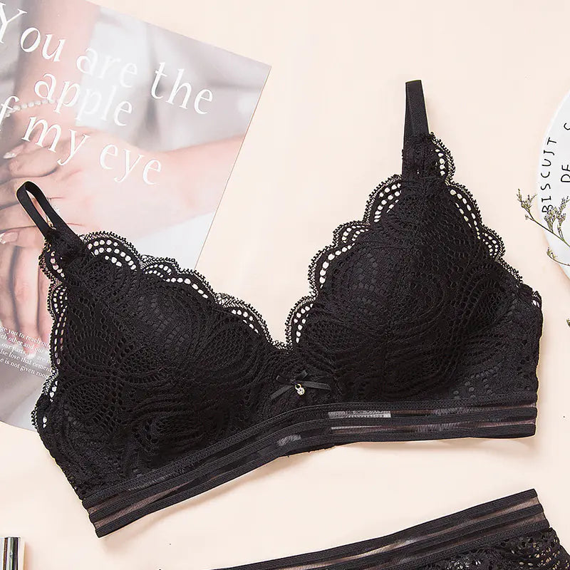Black Snow Summer Wireless Lace Bra Set with Comfort - Lingerie