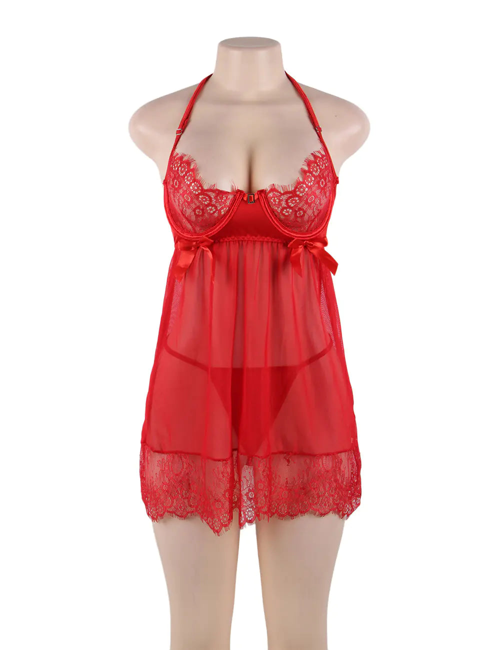 Plus Size Sexy Lace Nightgown with Sheer Back Set - Lingerie