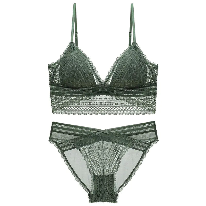 French Lace U-Back Bralette with Triangle Cups Set - Lingerie