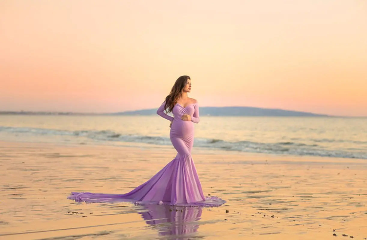 2019 Long Sleeve V-Neck Maternity Photography Gown - 888