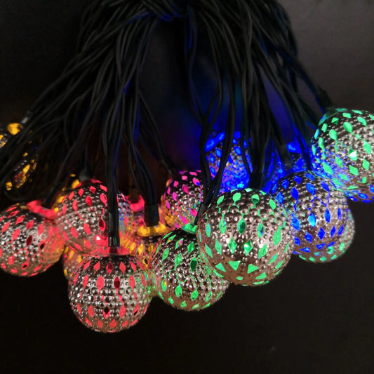 Solar Moroccan Iron Hollow Outdoor Waterproof LED String Lights - 888