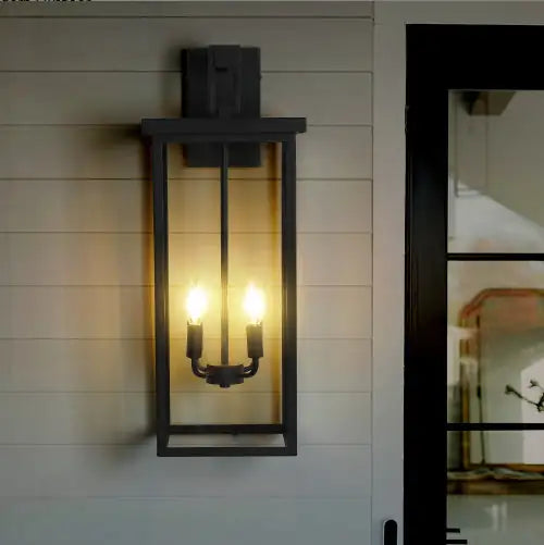 26H 1ps Modern Outdoor Wall Lanterns With Black Metal Frame And Clear Glass, 4 E12 Bulb Socket, Weatherproof Wall Sconces For Porch, Garden, Patio No Bulbs