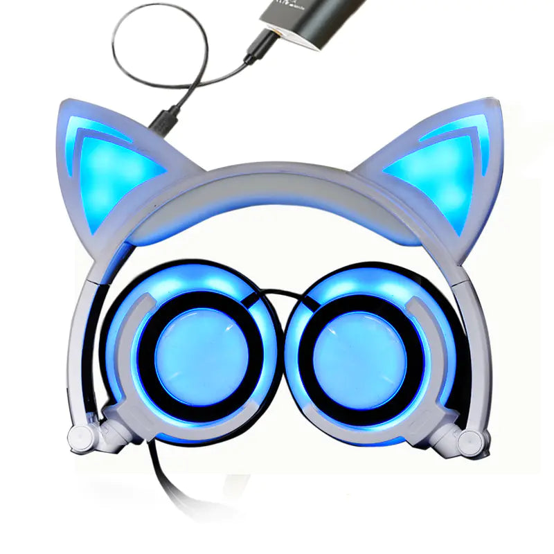 Cat Ear Headphones with Light and Foldable Design