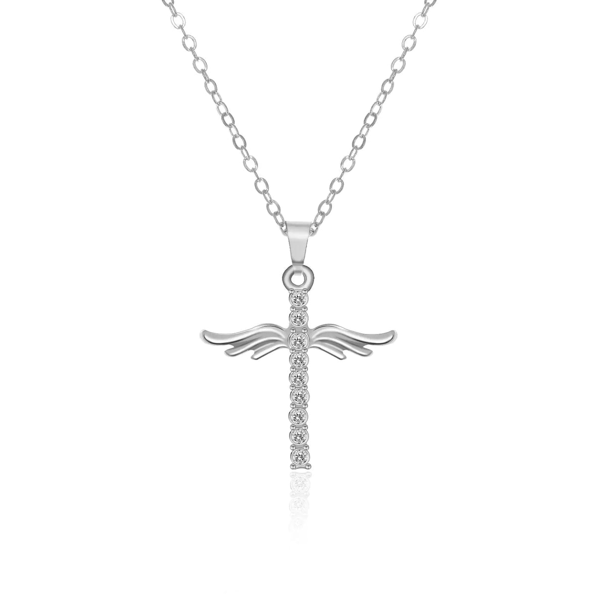 Angel Wings Cross Pendant Necklace For Woman With O Type Stainless Steel Chain Necklace Jewelry Gift