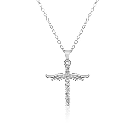 Angel Wings Cross Pendant Necklace For Woman With O Type Stainless Steel Chain Necklace Jewelry Gift