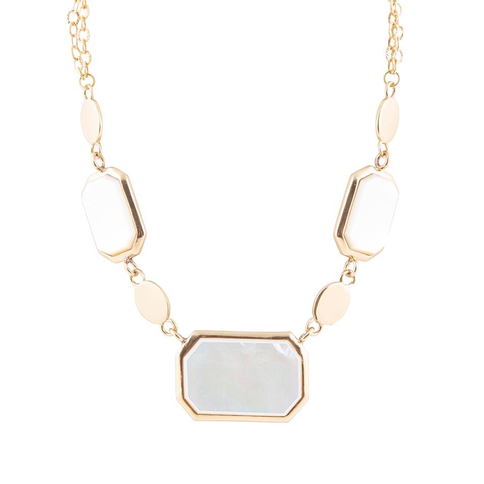 White Mother of Pearl and Golden Bronze Statement Necklace