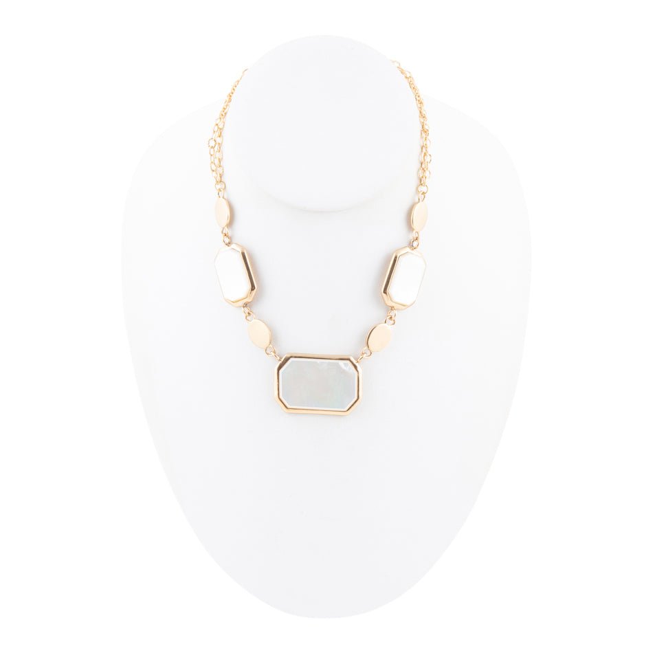 White Mother of Pearl and Golden Bronze Statement Necklace