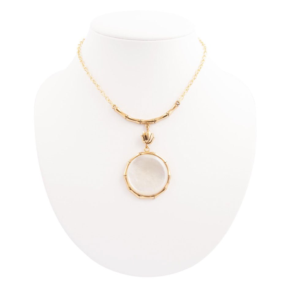 White Mother of Pearl Golden Statement Pendant Necklace