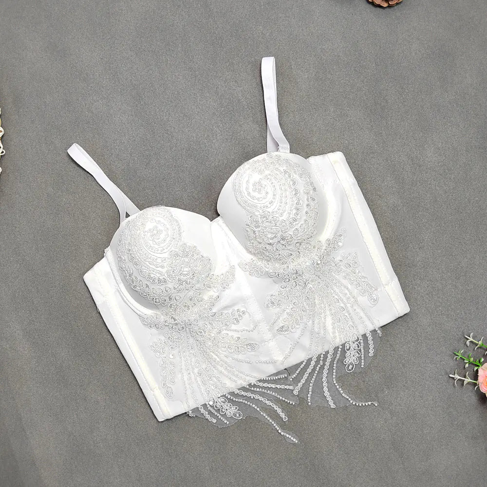 French Style Bra with Removable Straps and Embroidery - Lingerie