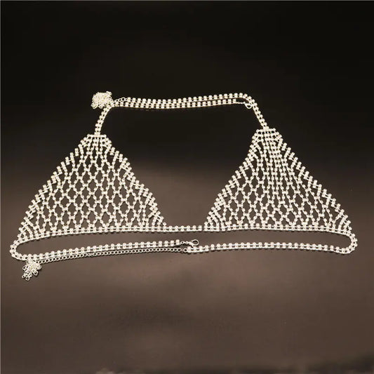 Exaggerated Rhinestone Body Chain Bikini Set - Lingerie