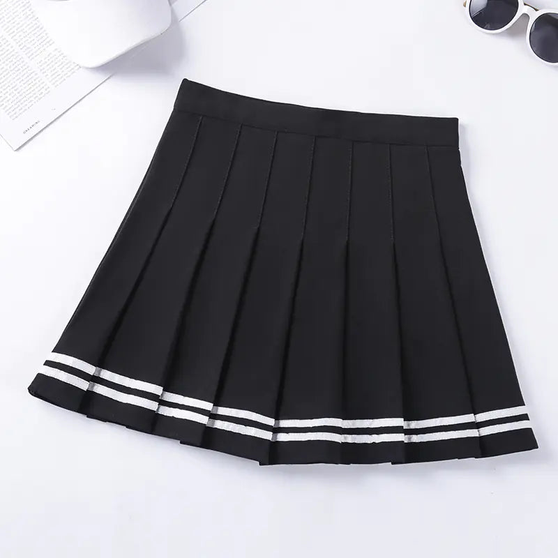 Navy Style Half-Length Striped Elastic Waist Skirt - 888