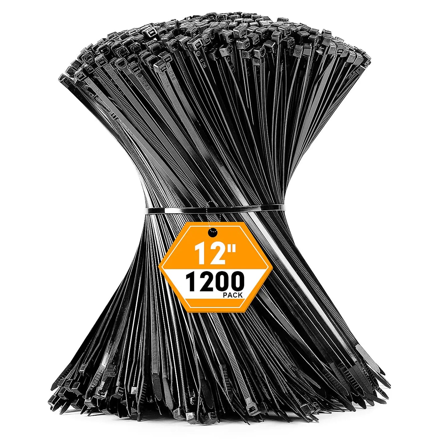 Zip Ties RAZCC 1200pcs Black Cable Zip Ties 12 Inch Heavy Duty Plastic Wire Ties with 50lb Tensile Strength Self-Locking Black Nylon Tie Wraps for Indoor and Outdoor - US seller