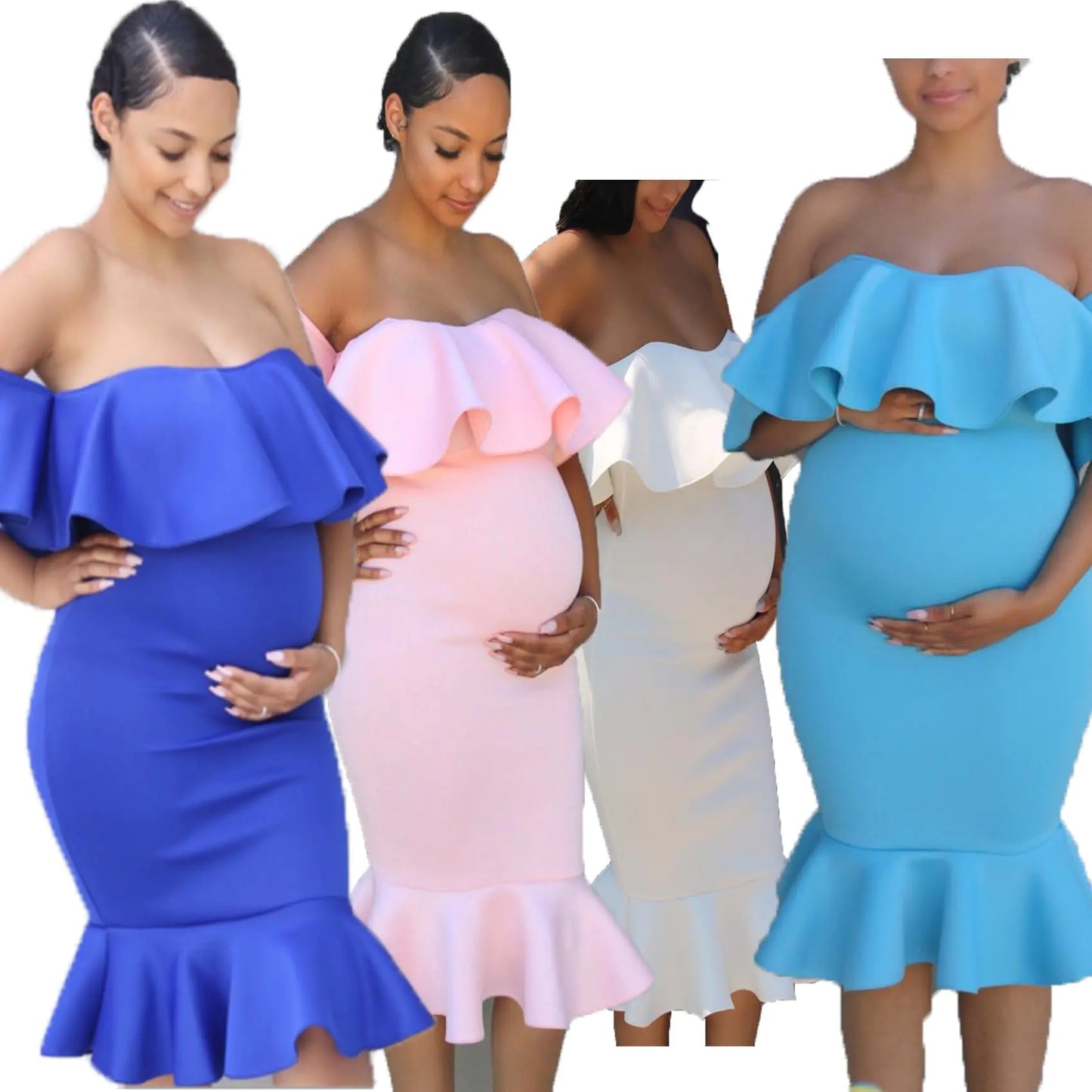 Maternity Photography Dress with Ruffle Neckline (One Piece) - 888